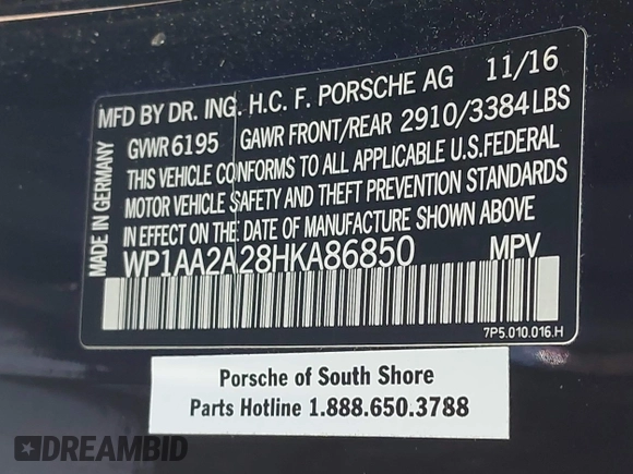 2017 Porsche Cayenne with VIN WP1AA2A28HKA86850, listed as a IAAI auction lot 42085457 with 86,438 mi miles and . Bid and sale history available at DreamBid. Image 9.