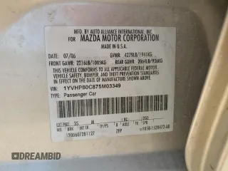 2007 Mazda 6 i Touring with VIN 1YVHP80C875M03349, listed as a Copart auction lot 85820974 with 187,562 mi miles and Salvage Title. Bid and sale history available at DreamBid. Image 12.