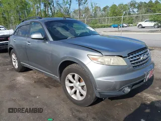 2005 Infiniti FX35 with VIN JNRAS08W25X220360, listed as a IAAI auction lot 41937461 with 214,052 mi miles. Bid and sale history available at carsss.com. Image 1.