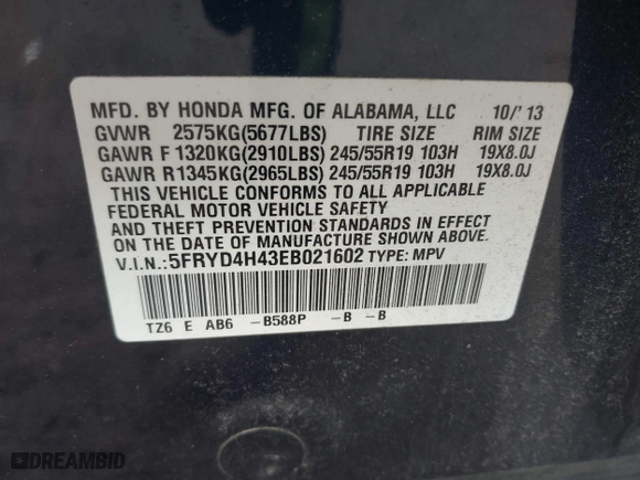 2014 Acura MDX Tech Pkg with VIN 5FRYD4H43EB021602, listed as a IAAI auction lot 41705215 with 140,767 mi miles. Bid and sale history available at carsss.com. Image 9.