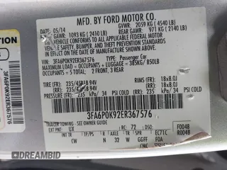 2014 Ford Fusion Titanium with VIN 3FA6P0K92ER367576, listed as a IAAI auction lot 42062207 with 171,351 mi miles. Bid and sale history available at carsss.com. Image 9.