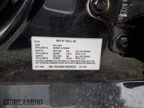 2024 Tesla Model Y Performance with VIN 7SAYGDEF1RF028278, listed as a Copart auction lot 48900935 with 41,606 mi miles and Salvage Title. Bid and sale history available at DreamBid. Image 13.