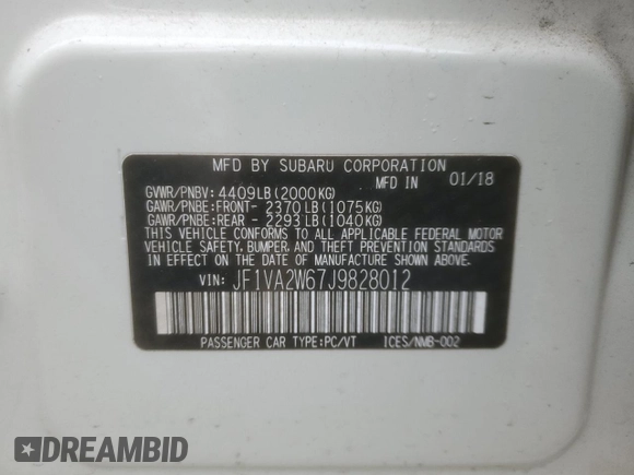 2018 Subaru WRX STI Limited with VIN JF1VA2W67J9828012, listed as a Copart auction lot 47479245 with 52,071 mi miles and Salvage Title. Bid and sale history available at DreamBid. Image 13.