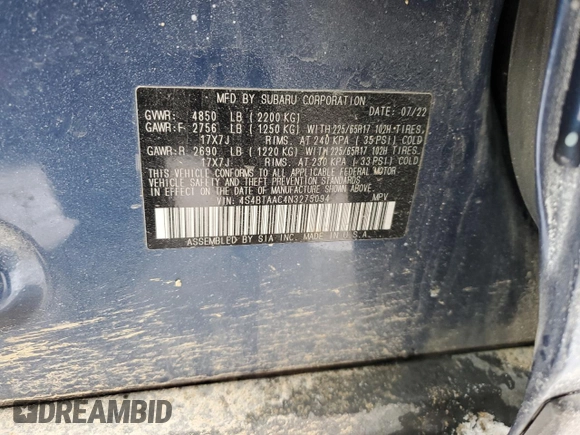2022 Subaru Outback with VIN 4S4BTAAC4N3275094, listed as a Copart auction lot 88651505 with 90,355 mi miles and Salvage title. Bid and sale history available at DreamBid. Image 12.