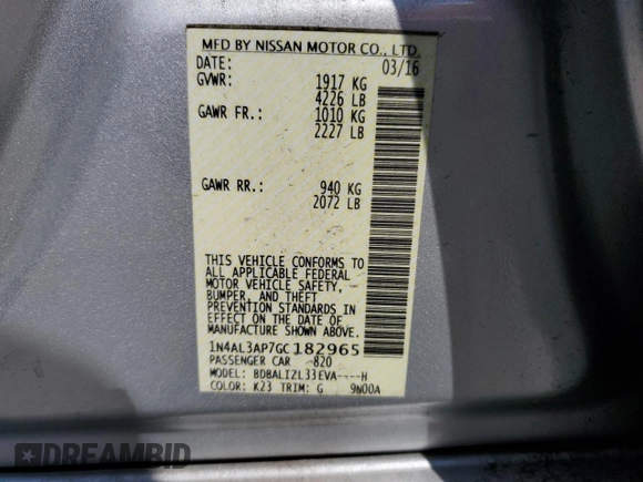 2016 Nissan Altima S z VIN 1N4AL3AP7GC182965, wystawiony jako Copart lot #56363415 z przebiegiem 151 857 mil mil oraz Szkoda całkowita • Salvage title. Historia ofert i sprzedaży dostępna na DreamBid. Obrazek 12.