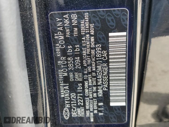 2021 Hyundai Elantra SEL with VIN KMHLN4AG5MU118993, listed as a Copart auction lot 53827655 with 54,311 mi miles and Salvage Title. Bid and sale history available at carsss.com. Image 13.
