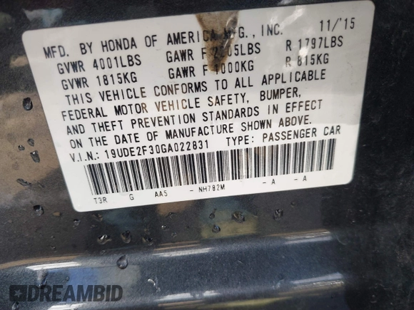 2016 Acura ILX with VIN 19UDE2F30GA022831, listed as a IAAI auction lot 41734215 with 71,628 mi miles. Bid and sale history available at carsss.com. Image 9.