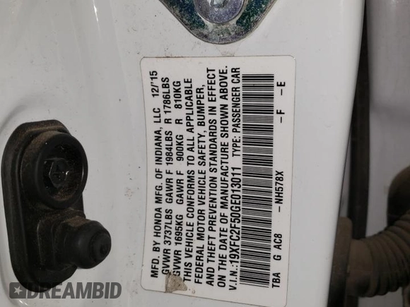 2016 Honda Civic Sedan LX with VIN 19XFC2F50GE013011, listed as a Copart auction lot 78895774 with 130,272 mi miles and Salvage Title. Bid and sale history available at carsss.com. Image 12.