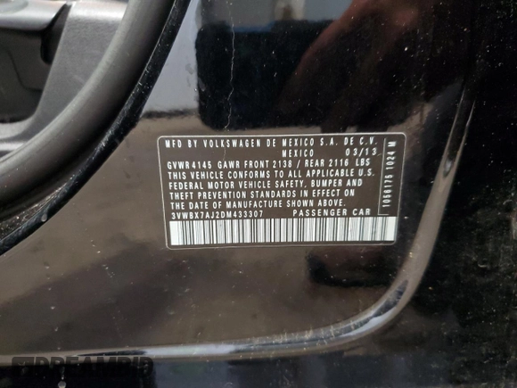 2013 Volkswagen Jetta SE with VIN 3VWBX7AJ2DM433307, listed as a Copart auction lot 56095105 with 247,383 mi miles and Salvage title. Bid and sale history available at DreamBid. Image 12.
