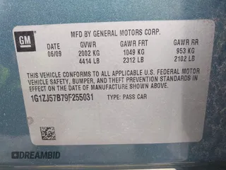 2009 Chevrolet Malibu 2LT with VIN 1G1ZJ57B79F255031, listed as a IAAI auction lot 41894960 with 191,084 mi miles and . Bid and sale history available at DreamBid. Image 9.