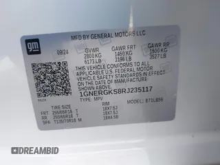 2024 Chevrolet Traverse FWD LT с VIN 1GNERGKS8RJ235117, выставлен на аукционе IAAI как лот 41635193 с пробегом 5 112 миль миль и . История ставок и продаж доступна на DreamBid. Изображение 9.