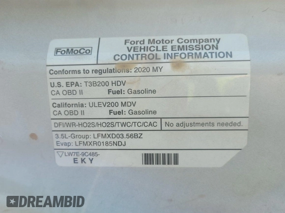 2020 Ford Transit Cargo z VIN 1FTBR1XG3LKB79165, wystawiony jako IAAI lot #42763042 z przebiegiem 140 992 mil mil oraz . Historia ofert i sprzedaży dostępna na DreamBid. Obrazek 12.
