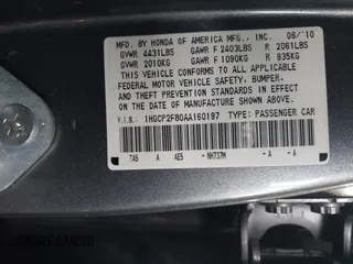 2010 Honda Accord EX-L z VIN 1HGCP2F80AA160197, wystawiony jako IAAI lot #42219318 z przebiegiem 157 754 mil mil oraz . Historia ofert i sprzedaży dostępna na DreamBid. Obrazek 9.