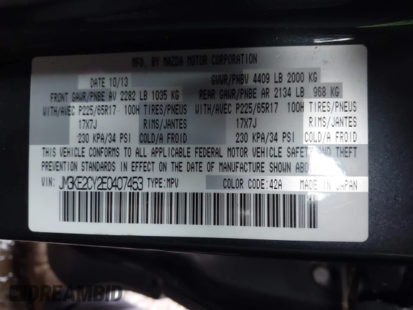 2014 Mazda CX-5 Touring with VIN JM3KE2CY2E0407453, listed as a IAAI auction lot 41564916 with 104,852 mi miles. Bid and sale history available at carsss.com. Image 9.