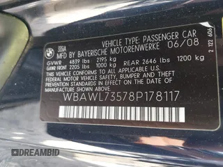 2008 BMW 3 Series 335i with VIN WBAWL73578P178117, listed as a IAAI auction lot 41908699 with 93,844 mi miles and . Bid and sale history available at carsss.com. Image 9.