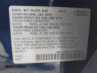 2024 Audi Q5 Premium with VIN WA1ABAFYXR2004201, listed as a IAAI auction lot 40997985 with 9,084 mi miles and . Bid and sale history available at DreamBid. Image 9.