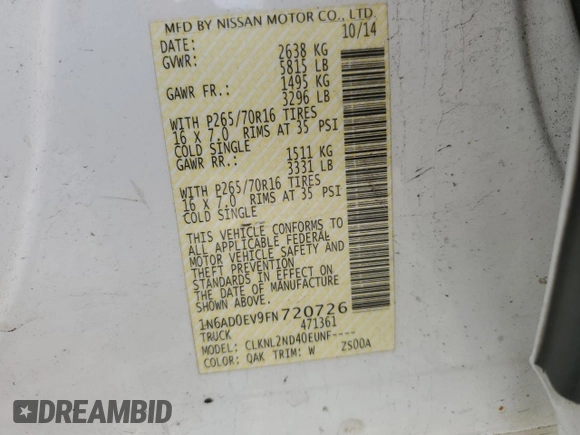 2015 Nissan Frontier SV с VIN 1N6AD0EV9FN720726, выставлен на аукционе Copart как лот 55220705 с пробегом 191 648 миль миль и Списание • Salvage title. История ставок и продаж доступна на DreamBid. Изображение 12.