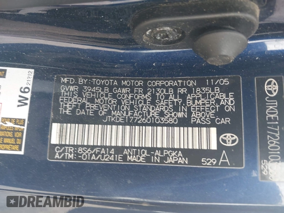2006 Scion tC z VIN JTKDE177260103580, wystawiony jako IAAI lot #41953048 z przebiegiem 229 007 mil mil oraz . Historia ofert i sprzedaży dostępna na DreamBid. Obrazek 9.