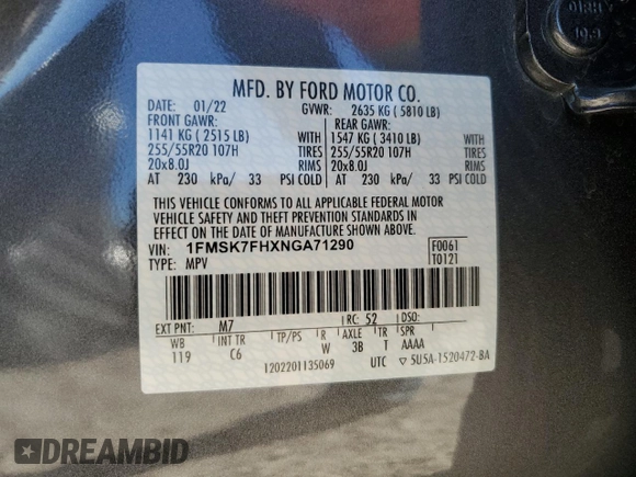 2022 Ford Explorer Limited with VIN 1FMSK7FHXNGA71290, listed as a Copart auction lot 49538665 with 46,749 mi miles and Salvage Title. Bid and sale history available at carsss.com. Image 14.