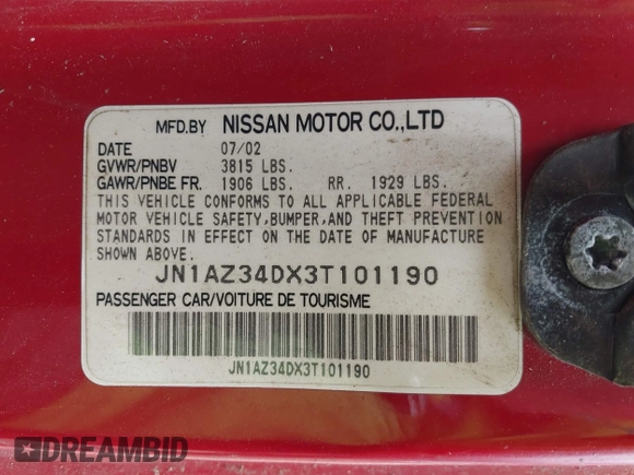 2003 Nissan 350Z Enthusiast with VIN JN1AZ34DX3T101190, listed as a IAAI auction lot 41966228 with 110,724 mi miles. Bid and sale history available at carsss.com. Image 9.