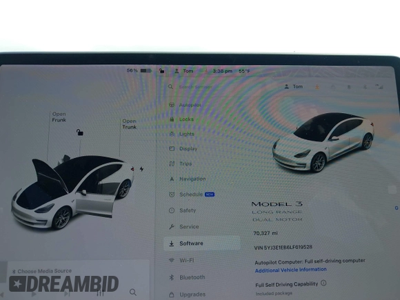 2020 Tesla Model 3 Long Range with VIN 5YJ3E1EB6LF619528, listed as a IAAI auction lot 41937430 with 70,327 mi miles. Bid and sale history available at carsss.com. Image 7.