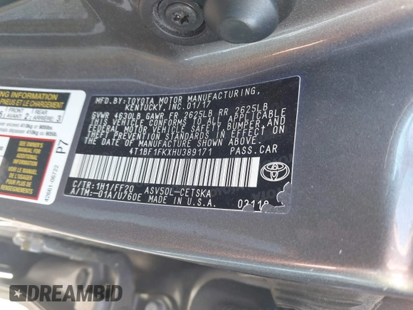 2017 Toyota Camry XLE z VIN 4T1BF1FKXHU389171, wystawiony jako IAAI lot #42202286 z przebiegiem 104 024 mil mil oraz . Historia ofert i sprzedaży dostępna na DreamBid. Obrazek 9.
