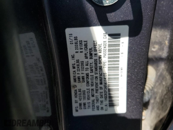 2015 Honda Accord LX with VIN 1HGCR2F34FA114135, listed as a Copart auction lot 54684005 with 110,577 mi miles and Salvage Title. Bid and sale history available at carsss.com. Image 13.