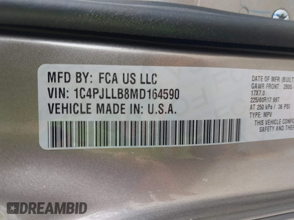 2021 Jeep Cherokee Altitude with VIN 1C4PJLLB8MD164590, listed as a IAAI auction lot 41919423 with 29,672 mi miles and . Bid and sale history available at DreamBid. Image 9.