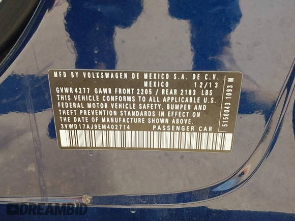 2014 Volkswagen Jetta SE z VIN 3VWD17AJ9EM402714, wystawiony jako IAAI lot #42088715 z przebiegiem 115 291 mil mil oraz . Historia ofert i sprzedaży dostępna na DreamBid. Obrazek 9.