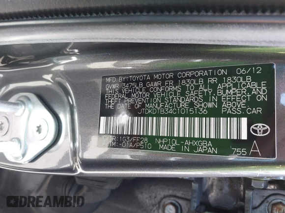 2012 Toyota Prius One z VIN JTDKDTB34C1015136, wystawiony jako IAAI lot #42332607 z przebiegiem 134 905 mil mil oraz . Historia ofert i sprzedaży dostępna na DreamBid. Obrazek 9.