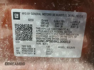 2019 Chevrolet Trax LT with VIN 3GNCJPSB8KL306913, listed as a Copart auction lot 48606655 with 100,038 mi miles and Salvage Title. Bid and sale history available at carsss.com. Image 14.