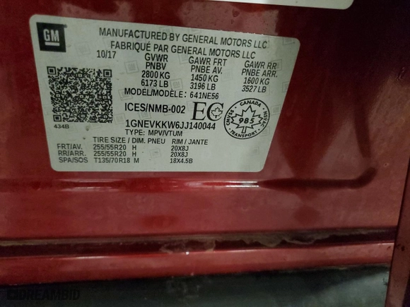 2018 Chevrolet Traverse High Country with VIN 1GNEVKKW6JJ140044, listed as a Copart auction lot 48010585 with 172,970 mi miles and Salvage Title. Bid and sale history available at carsss.com. Image 13.