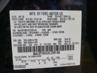 2018 Ford EcoSport S z VIN MAJ3P1REXJC239140, wystawiony jako Copart lot #49423374 z przebiegiem 46 284 mil mil oraz Tytuł czysty. Historia ofert i sprzedaży dostępna na DreamBid. Obrazek 13.