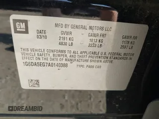 2010 Cadillac CTS with VIN 1G6DA5EG7A0140388, listed as a IAAI auction lot 42451088 with 123,128 mi miles and . Bid and sale history available at DreamBid. Image 9.