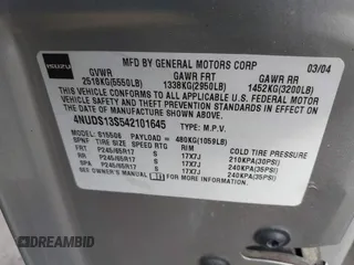 2004 Isuzu Ascender S с VIN 4NUDS13S542101645, выставлен на аукционе IAAI как лот 41909047 с пробегом 102 507 миль миль и . История ставок и продаж доступна на DreamBid. Изображение 9.