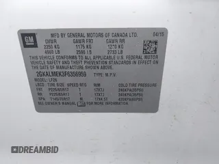 2015 GMC Terrain SLE with VIN 2GKALMEK3F6356959, listed as a IAAI auction lot 42116926 with 108,901 mi miles and . Bid and sale history available at DreamBid. Image 9.