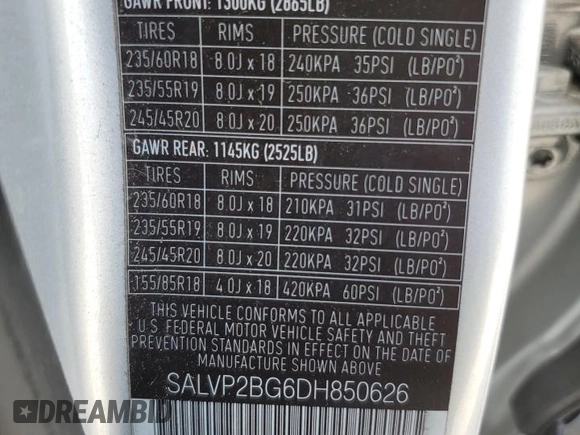2013 Land Rover Range Rover Evoque Pure Plus z VIN SALVP2BG6DH850626, wystawiony jako Copart lot #54941895 z przebiegiem 103 618 mil mil oraz Szkoda całkowita • Salvage title. Historia ofert i sprzedaży dostępna na DreamBid. Obrazek 13.
