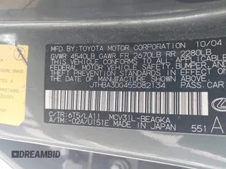 2005 Lexus ES 350 с VIN JTHBA30G455082134, выставлен на аукционе IAAI как лот 42414469 с пробегом 215 714 миль миль и . История ставок и продаж доступна на DreamBid. Изображение 9.