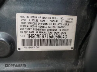 2005 Honda Accord EX z VIN 1HGCM56715A058043, wystawiony jako Copart lot #52994425 z przebiegiem 218 112 mil mil oraz Szkody całkowita. Historia ofert i sprzedaży dostępna na DreamBid. Obrazek 12.