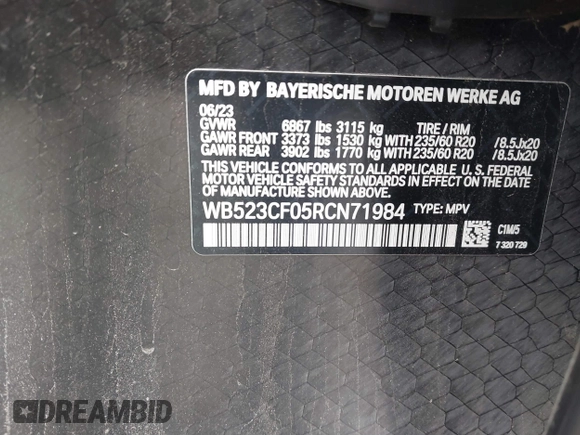 2024 BMW iX xDrive50 z VIN WB523CF05RCN71984, wystawiony jako IAAI lot #41469238 z przebiegiem 45 447 mil mil oraz . Historia ofert i sprzedaży dostępna na DreamBid. Obrazek 9.