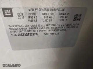 2016 Chevrolet Malibu LT with VIN 1G1ZE5ST3GF229737, listed as a IAAI auction lot 41498004 with 44,064 mi miles. Bid and sale history available at carsss.com. Image 9.
