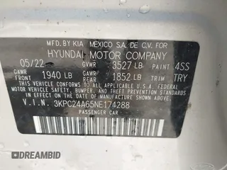 2022 Hyundai Accent SE with VIN 3KPC24A65NE174288, listed as a IAAI auction lot 39840101 with 46,506 mi miles. Bid and sale history available at carsss.com. Image 9.