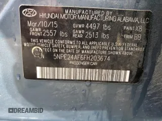 2015 Hyundai Sonata 2.4L SE with VIN 5NPE24AF6FH203674, listed as a Copart auction lot 81579804 with 125,576 mi miles and Non Repairable. Bid and sale history available at carsss.com. Image 14.
