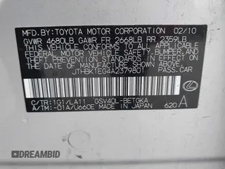2010 Lexus ES with VIN JTHBK1EG4A2379801, listed as a IAAI auction lot 41880364 with 152,228 mi miles. Bid and sale history available at carsss.com. Image 9.