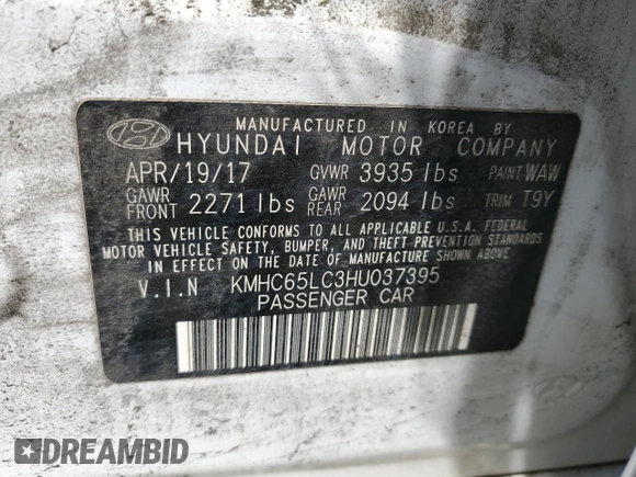 2017 Hyundai Ioniq Blue z VIN KMHC65LC3HU037395, wystawiony jako Copart lot #54476255 z przebiegiem 60 242 mil mil oraz Szkoda całkowita • Salvage title. Historia ofert i sprzedaży dostępna na DreamBid. Obrazek 13.