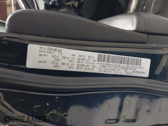 2019 Dodge Durango GT Plus with VIN 1C4RDJDG7KC836625, listed as a IAAI auction lot 41596720 with 101,500 mi miles and . Bid and sale history available at DreamBid. Image 9.