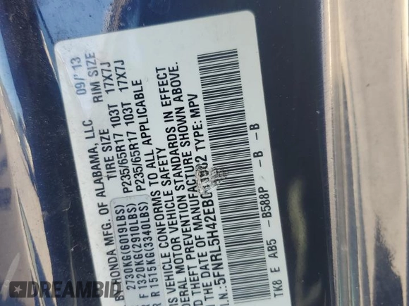 2014 Honda Odyssey EX with VIN 5FNRL5H42EB033982, listed as a Copart auction lot 50433295 with 188,044 mi miles and Salvage Title. Bid and sale history available at carsss.com. Image 15.
