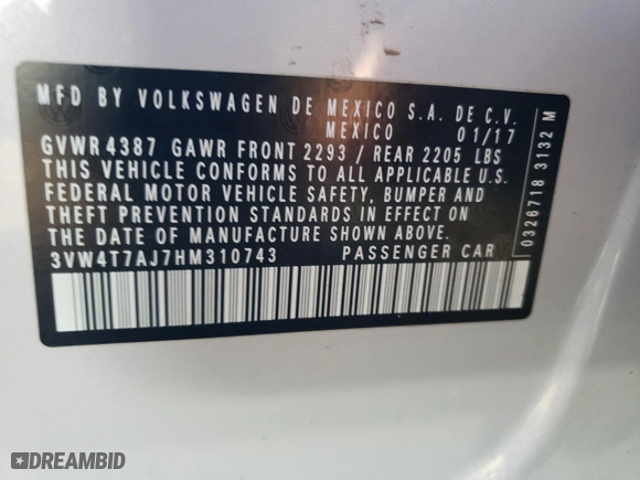 2017 Volkswagen Jetta GLI with VIN 3VW4T7AJ7HM310743, listed as a Copart auction lot 79043974 with NaN miles and Salvage Title. Bid and sale history available at carsss.com. Image 12.