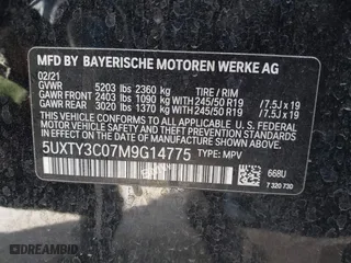 2021 BMW X3 sDrive30i with VIN 5UXTY3C07M9G14775, listed as a IAAI auction lot 41765728 with 54,612 mi miles. Bid and sale history available at carsss.com. Image 9.