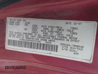1998 Toyota Tacoma with VIN 4TANL42N3WZ078592, listed as a IAAI auction lot 42184453 with 135,130 mi miles and . Bid and sale history available at DreamBid. Image 9.